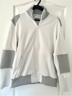 Y-3 Adidas Men’s White and Light Gray Zip-Front Jacket